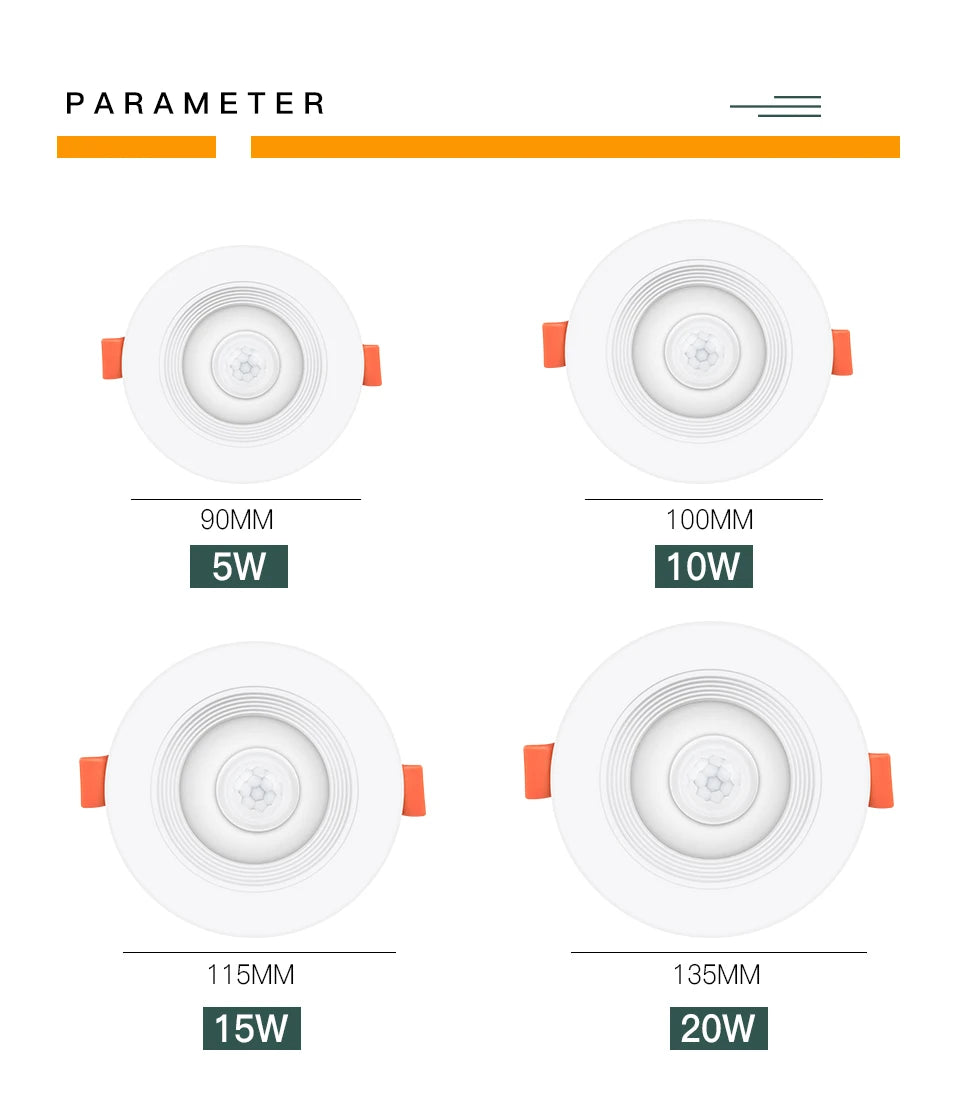 5W 10W 15W 20W PIR Motion Sensor Downlight 85-265V Human Infrared Induction LED Spotlight for Entrance Corridor Hallway Stairs