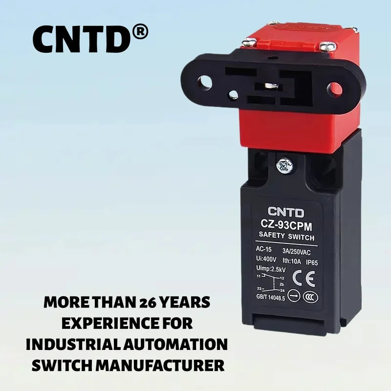 Safety Door Interlock Limit Switch CNTD CZ‑93CPM, plastic housing, IP65 waterproof, 10A 250VAC, 1NO1NC contact, for industrial m