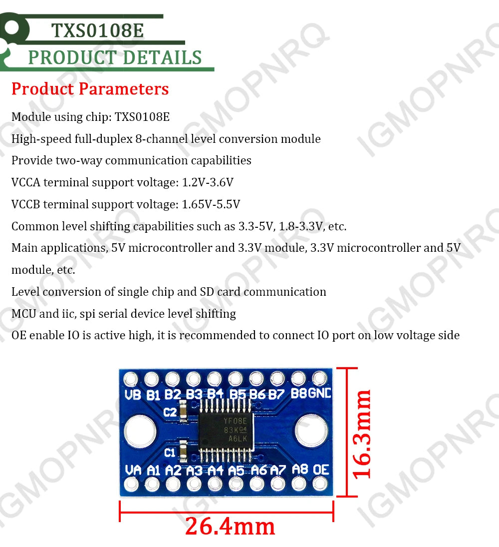 5pcs/lot TXS0108E 8 Channel Logic Level Converter Bi-Directional High Speed Full Duplex Shifter 3.3V 5V for Arduino Raspberry Pi