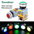 Flat Button Switch Waterproof 30mm Self Reset Locking Momentary Latching Red Green Yellow White Blue Switch Light 6V12V24V220V
