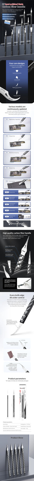 Qianli DP IC Chip Manual Grinding Blade + Handle for Phone Motherboard CPU NAND Glue Removal Dot Matrix Scraper Blade Pry Knife