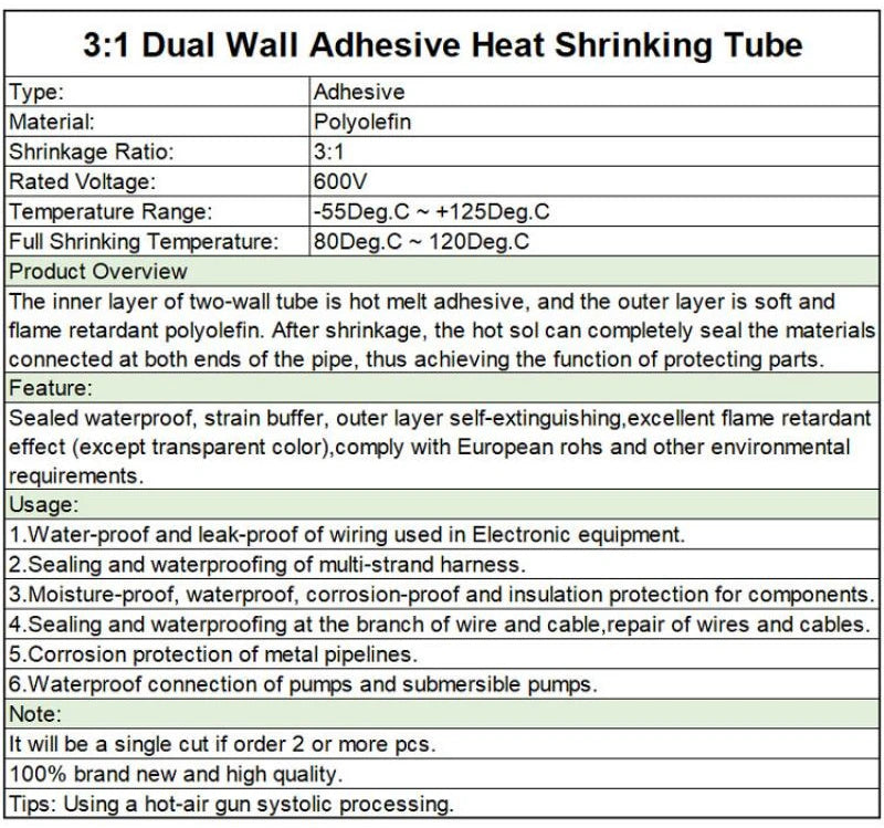 1M 3:1 Heat Shrink Tube With Double Wall Glue Diameter 1.6mm ~ 50mm DIY Wire Cable Connector Repair Waterproof Insulation Sleeve