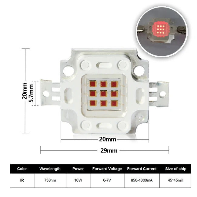High Power IR Infrared COB LED Chip 10W 900mA 730nm 850nm 940nm Integrated LED Beads For Detect Sensor Flashlight 1Pcs /5Pcs