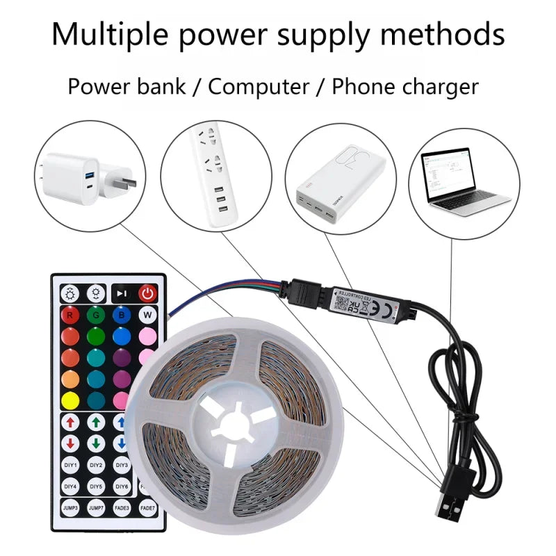5050 RGB LED Strip Light SMD USB Remote&APP Control Bluetooth Flexible Tape Diode Ribbon for Living Room Bedroom TV Backdrop