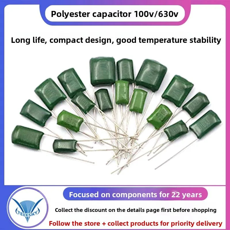 50PCS 100V 630V Polyester Film Capacitor 2.2NF 0.01UF 2.2NF 22nF 102PF 220NF 473PF 100nF 0.1uF 2A104J 103J 222 223J 472 473J