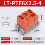 Push-in Terminal Block PTF6X2.5mm One in Multiple Out Splitter Spliceable Wire Connectors DIN Rail Junction Box Electrical Joint