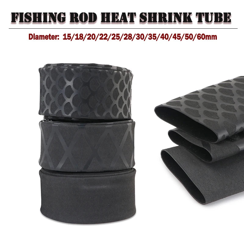 Black Fishing Rod Heat Shrink Tube Anti-Skid ID 15mm - 60mm DIY Non-Slip Handle Protect Wrap Cover Case 2:1 Polyolefin Sleeve