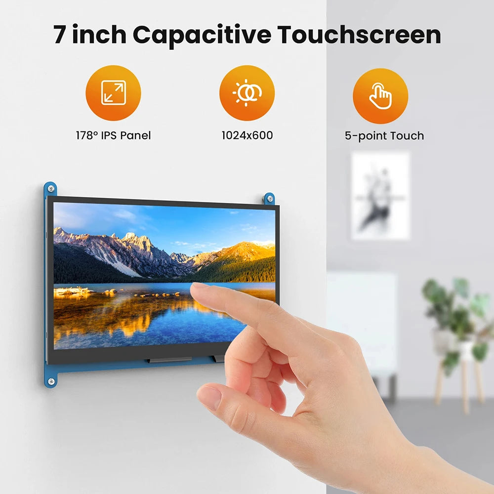 Eyoyo 7-inch Capacitive Touchscreen Monitor 5-points 1024x600 HD IPS Display Support Raspberry Pi 4/3/2/1/B/B+/A+ For Win 10/8/7