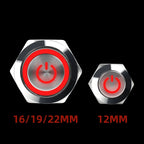 12 16 19 22MM Metal Button Switch LED Light Waterproof Momentary  Self-Locking Car Engine Power Supply 5V 6V12V24V 220V Red Blue
