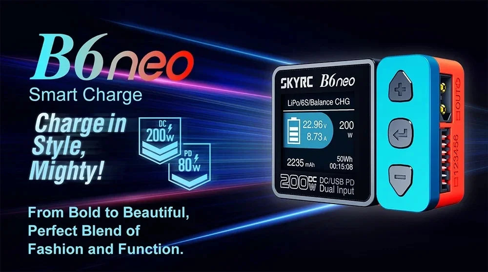 SkyRC B6 Neo Smart LiPo Balance Charger & Discharger – 200W DC, PD 80W, Compact 6S, for LiPo & Li-ion Batteries (Model SK-100198