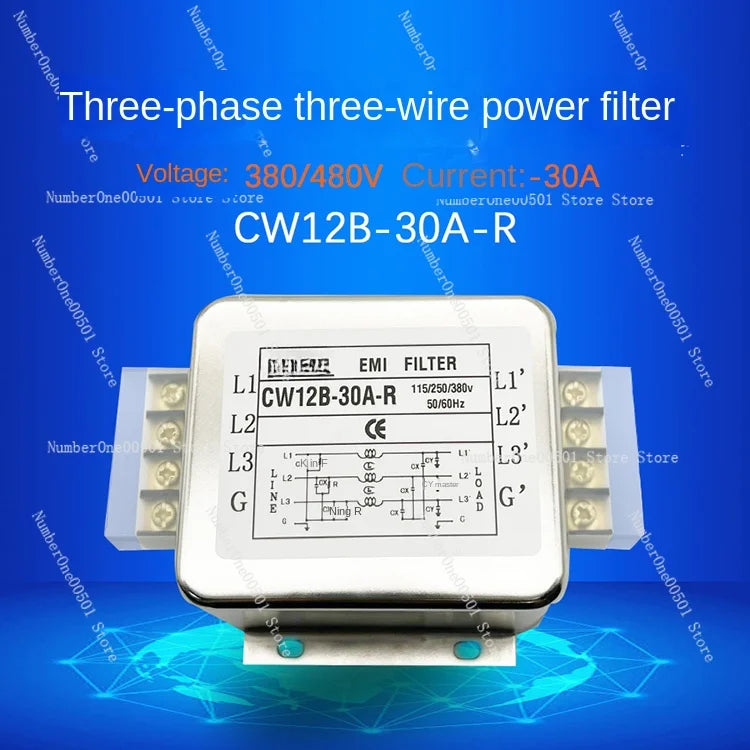 30A Three Phase Four Wire Power Filter, 220V/380V Anti-Interference EMI Filter with Terminal Block