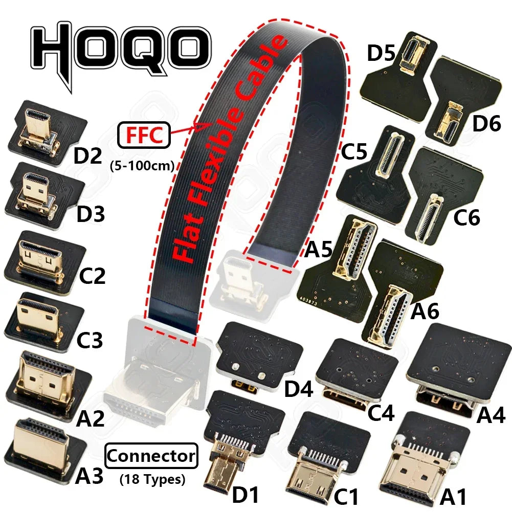 Ribbon FPV HDMI-Compatible Connector Flexible Flat Cable for Raspberry Pi 4 Micro HD/Mini HD to HD Female 20pin FFC
