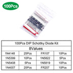 100/200PCS Rectifier Diode Schottky Diode Kit 1N4007 1N4148 1N5408 1N5819 1N5822 1N4001 1N4004 1N5404 FR107 FR207 Fast Switching