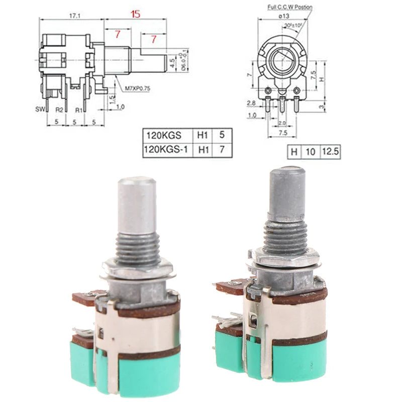 H120 Stereo Channel With Switch A50K A10K 15mm Half Shaft Volume Potentiometer Double Potentiometer