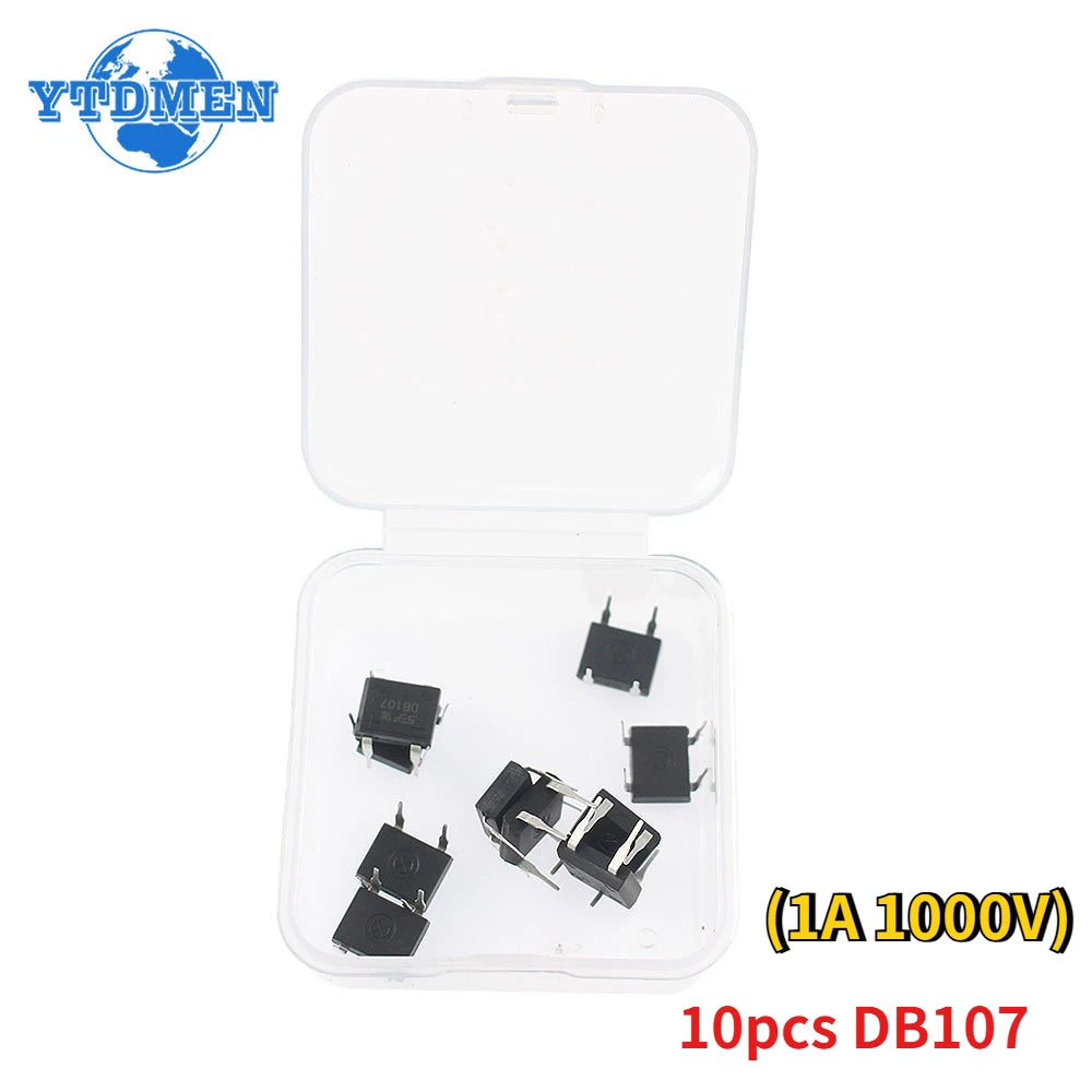 10/20PCS DB207 DB107 Bridge Rectifier DIP4 1000V 2A 1A Power Diode Rectifiers Electronic Components IC Kit, with Box