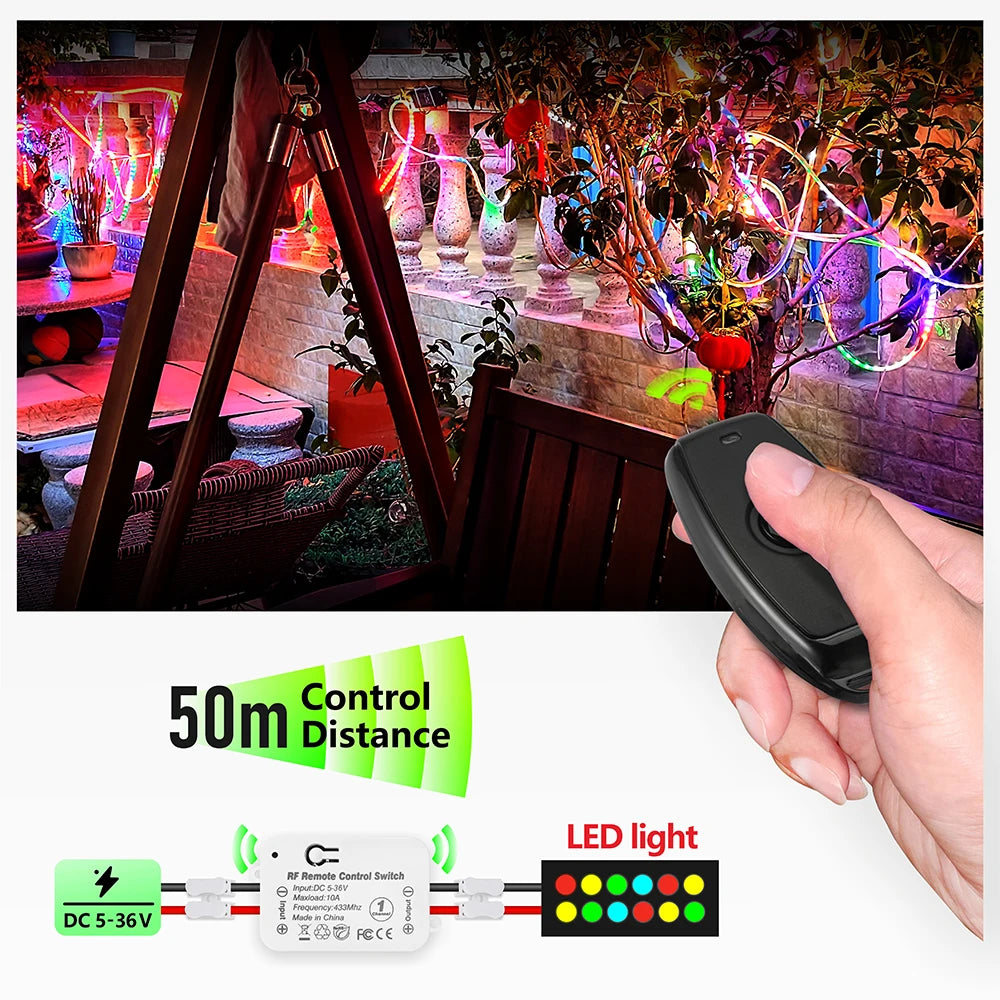 433Mhz Wireless Remote Control Switch DC 6V 12V 24V 30V 36V 10A Mini RF Relay Receiver,50m Transmitter for Pumps Light LED Fan