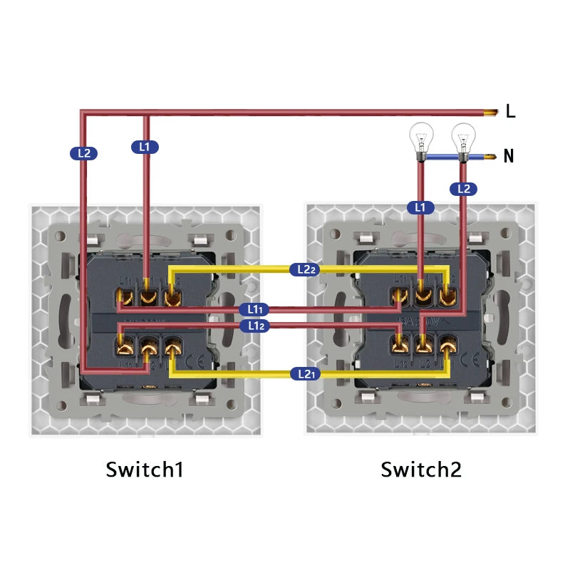 JHJCH - 1 Gang 1/2 Way Stair Switch, Tempered Glass Panel, Rocker Light Switch, On / Off Switch, Toggle Wall Switch