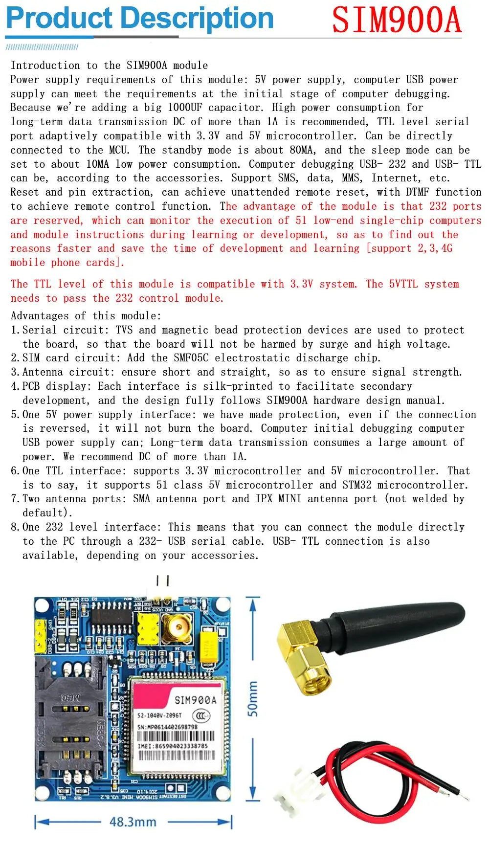 SIM900A SIM900 MINI V4.0 Wireless Data Transmission Module GSM GPRS Board Kit w/Antenna C83