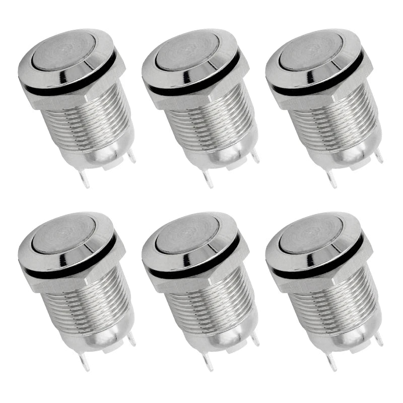 6pcs 12mm Push Button Switch Latching Momentary Self reset Waterproof Mini Electric Power Button Switch On Off 2pin 1NO 3A/250V