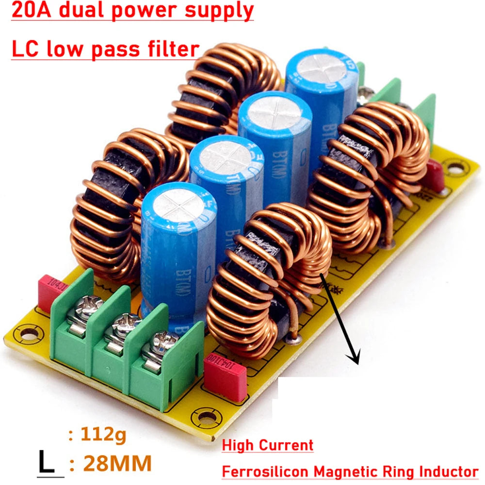 Positive Negative Dual Power DC LC Low-Pass Filter Electromagnetic Interference EMI for Car Amplifier Noise Filtering