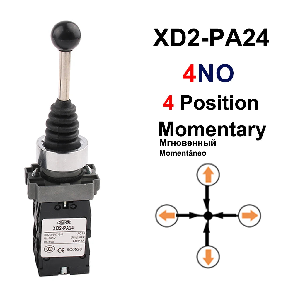 2NO 2 Position Latch XD2-PA12 PA14 Rocker Joystick Controller Spring Return Rotary Cross Switches Reset PA22 PA24 4NO 4Position