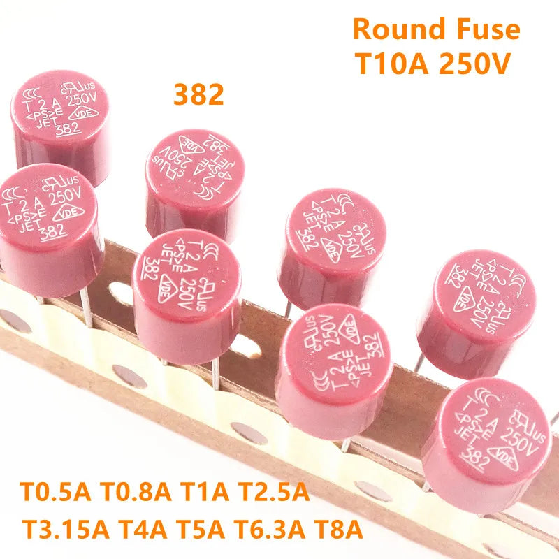 【20-5PCS】Round Fuse Slow Blow 2Pin 500mA 1A 2A 2.5A 3.15A 4A 5A 6.3A 8A 10A 250V 382 Plastic T2A LCD TV Power Board PCB Weldin