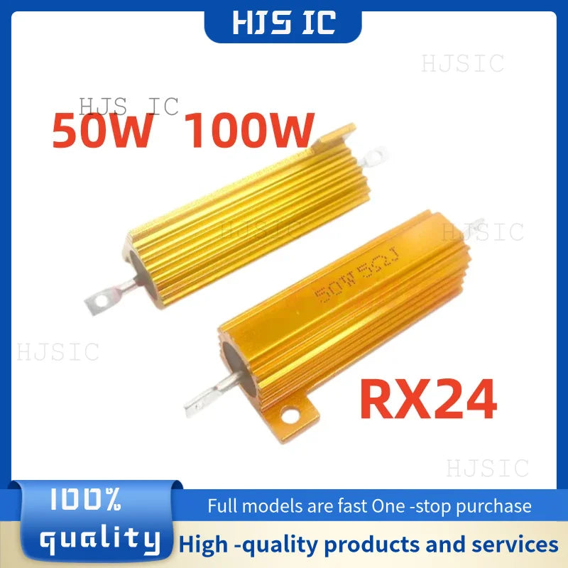 1PCS/LOT NEW RX24 100W 50W Aluminum shell high power resistor 1R 2R 3R 4R 5R 6R 8R 10R 15R 20R 30R 40R 100R 200R 220R