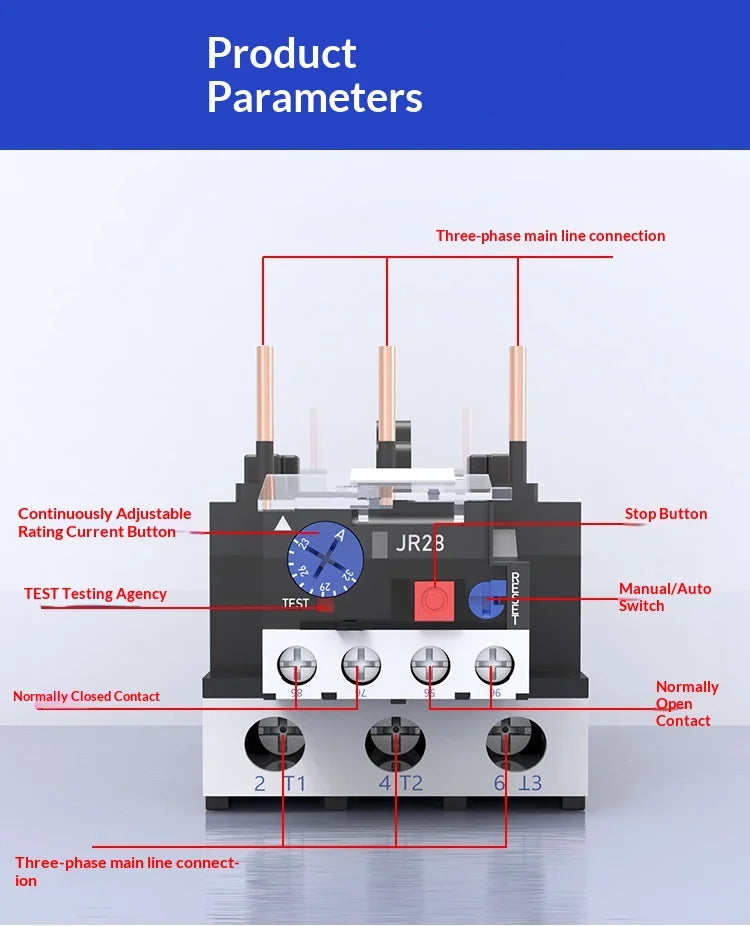 JR28 Series Thermal Overload Relay 25A 36A  Adjustable Current Motor Protection Electrical Overload Protector for AC Contactor