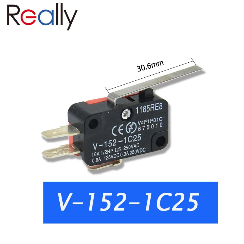 5PCS V-1C25 Series Stroke Limit Microwave Oven Door Micro Switch Hinge Roller Hinge Lever Momentary Snap Action 15A  250VAC