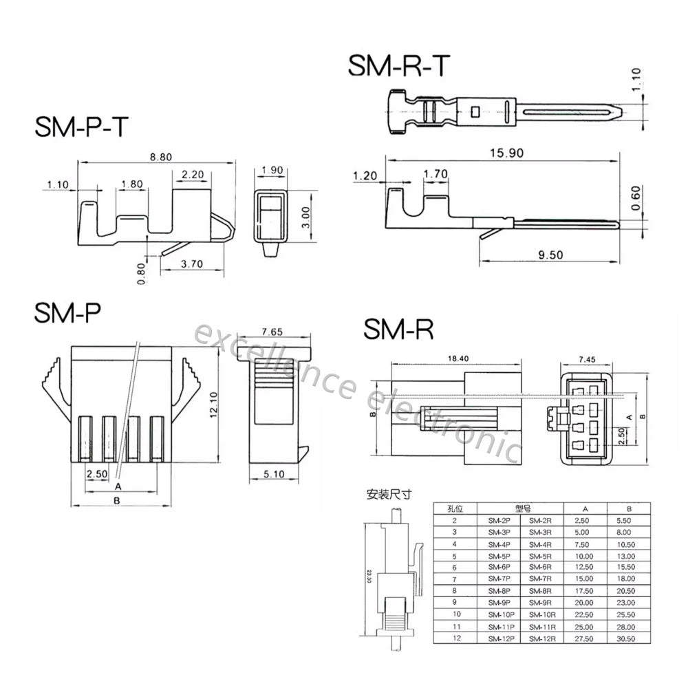 SM 2.5mm Connectors Male Female Plugs Sockets with 22AWG Pre-Crimped Cable Wire Compatible with JST SM 2 3 4 5 6 Pin Housing Kit