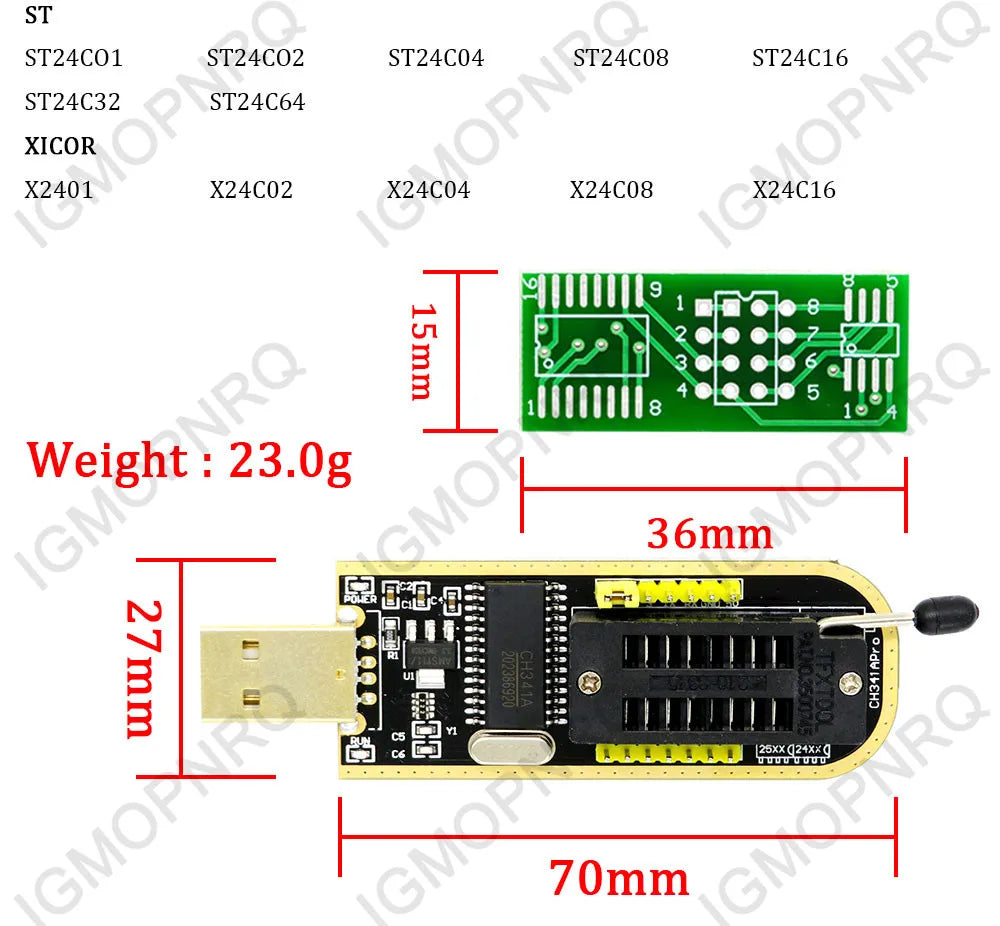 CH341A 24 25 Series EEPROM Flash BIOS USB Programmer Module + SOP16 SOIC16 Test Clip for 25 series RT809F TL866CS TL866A