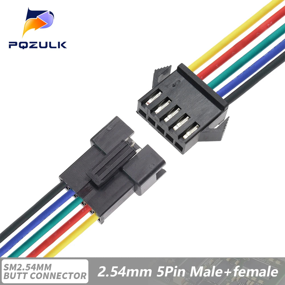 5PCS JST SM 2/3/4/5/6Pins 2.54MM Plug Male to Female Wire Connector Cable Pigtail Plug LED Connecting line 20cm Long