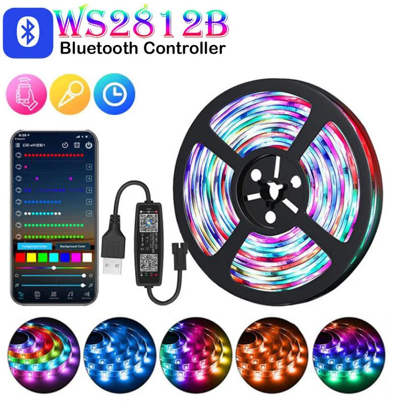 WS2812B LED Light Smart RGBIC LED Strip Light 1-30m DC5V Bluetooth App Control Magic Color Flexible Ribbon Lamp USB TV Backlight