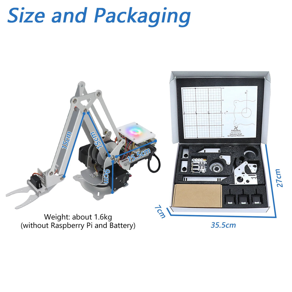 Freenove Robot Arm Kit for Raspberry Pi, High Accuracy, Stepper Motor, Metal Structure, Clamping Drawing Mode, Record and Replay