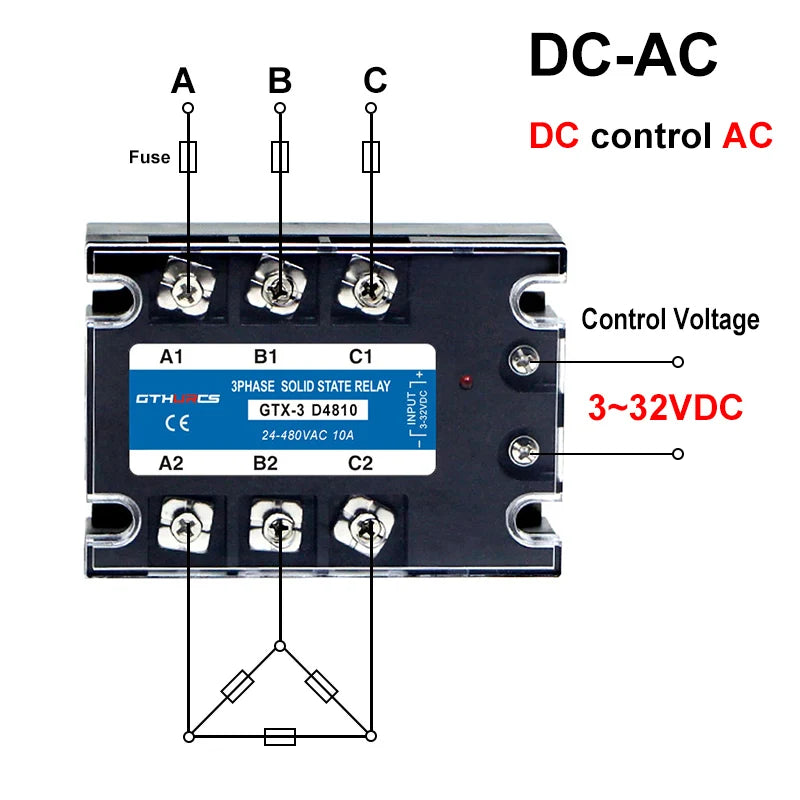 3-SSR DC-AC 10A 25A 40A 60A 80A 100A 120A 200A Three Phase Solid State Relay module 3-32V DC Control 24-480V AC 10DA 25DA 40DA