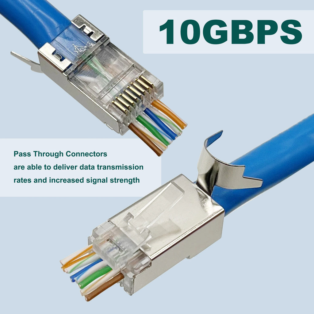COMNEN 10Gbps RJ45 Connectors Cat8 Cat7 Cat6A Pass Through 8P8C 1.3mm Gold Plated Shielded FTP/STP|RJ45 Network Modular Plug