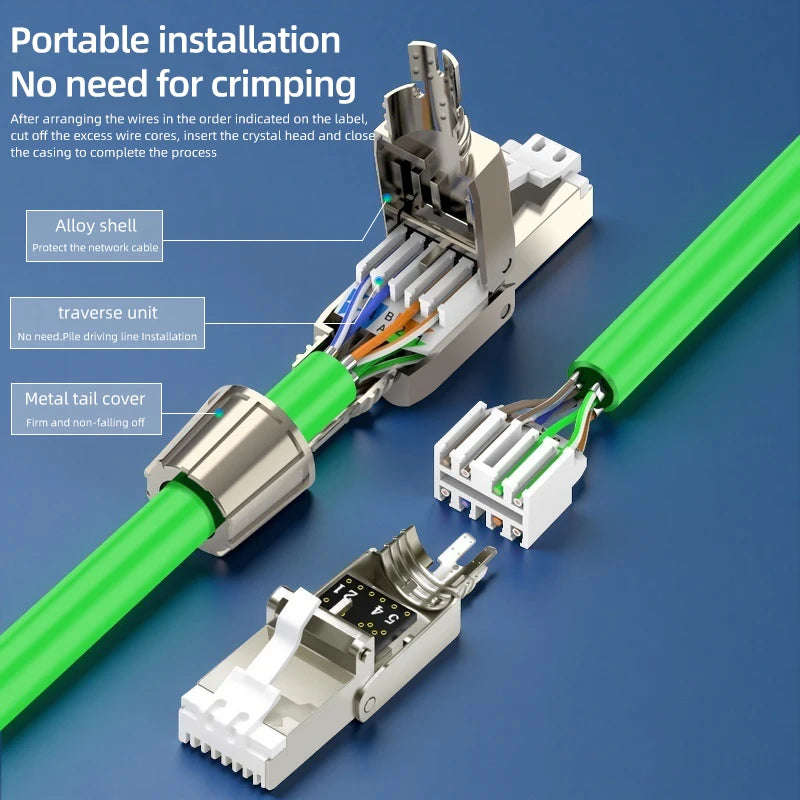 BYXGD Toolless RJ45 Connectors 100Mbps 1000Mbps 10Gbps Tool Free Reusable Cat5e Cat6a Cat7 Metal Plug Ethernet Plug Shielding