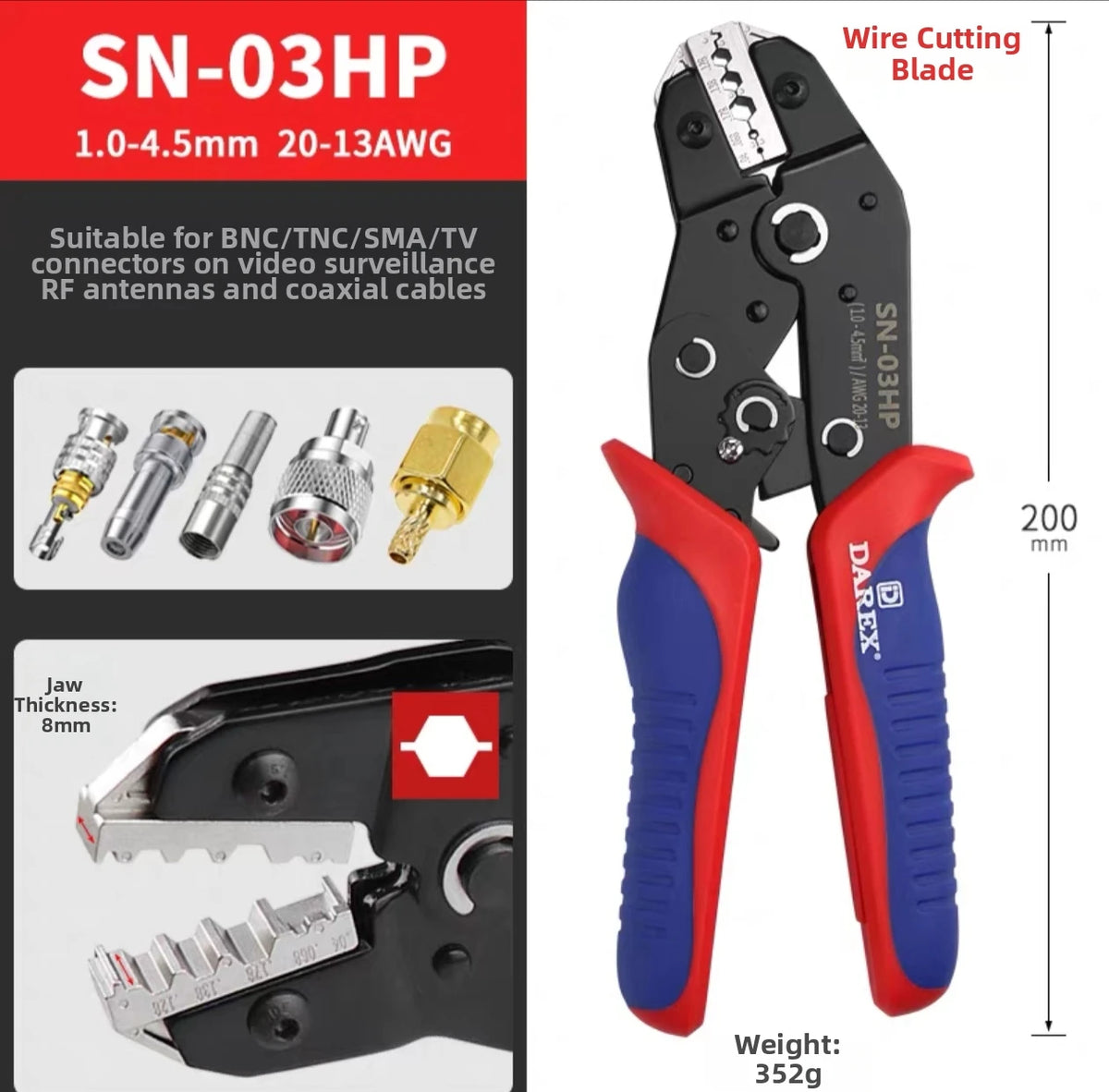 Darex DuPont Spring Terminal Automotive Wiring Harness Power SN Cold-Press Terminal Wire Crimping Pliers