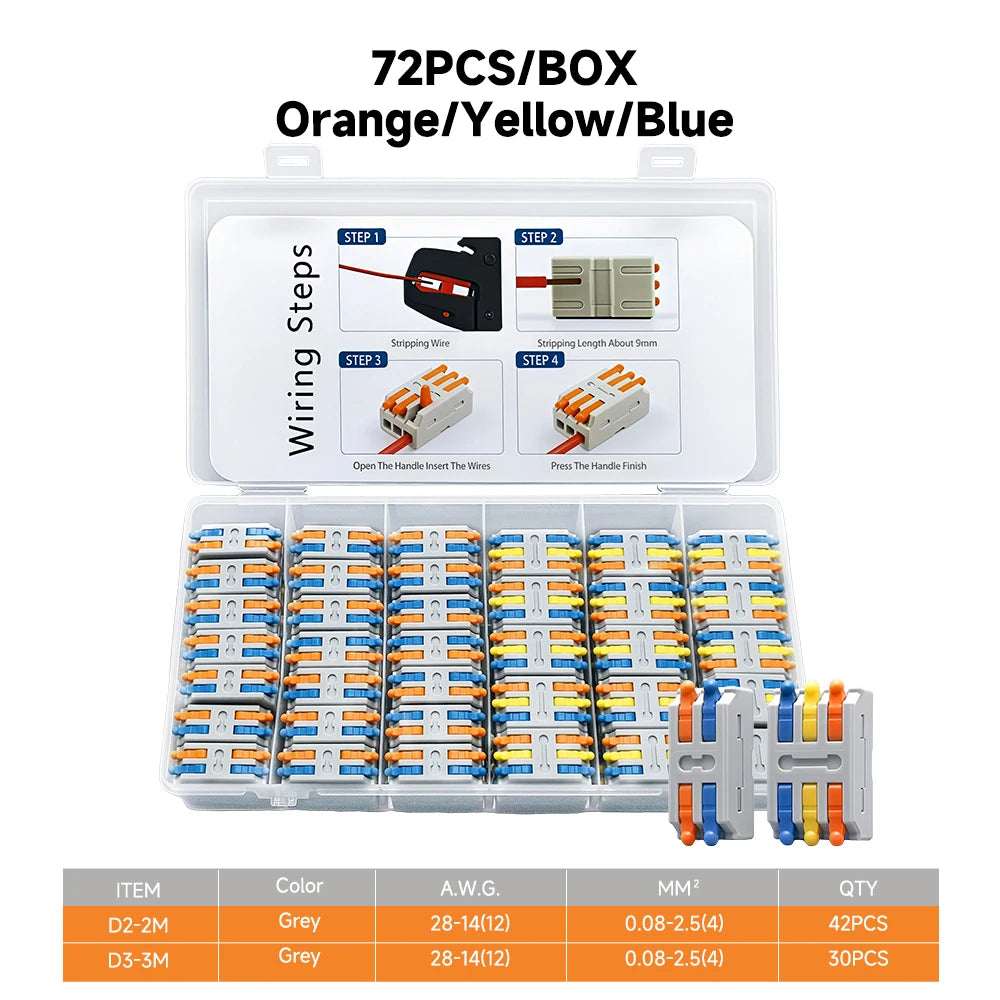 TOMZN Lever Wire Connectors 30/72 Pcs 2 Way 3 Way Quick Terminal Block, Push-in Tool-Free Reusable Splicing Wire Connector 32A