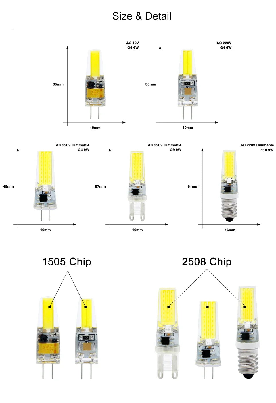 G4 LED COB Lamp E14 G9 12V 220V Dimmable 6W 9W COB LED Bulb Lampada LED Lighting Replace Halogen Spotlight Chandelier LED Lamp