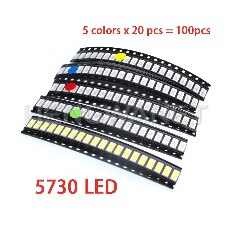 100pcs 0603 0805 1206 1210 5730 5050 SMD LED Light Emitting Diode Kit 5 Colors Miniature LED Red White Yellow Green Blue