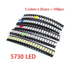 100pcs 0603 0805 1206 1210 5730 5050 SMD LED Light Emitting Diode Kit 5 Colors Miniature LED Red White Yellow Green Blue