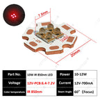 DC3V/6V/12V IR LED 60 Degree 850nm 940nm Chip 10W High Power Light3535 4Chips Infrared Lamp Ceramic Beads With 20mm Copper Board