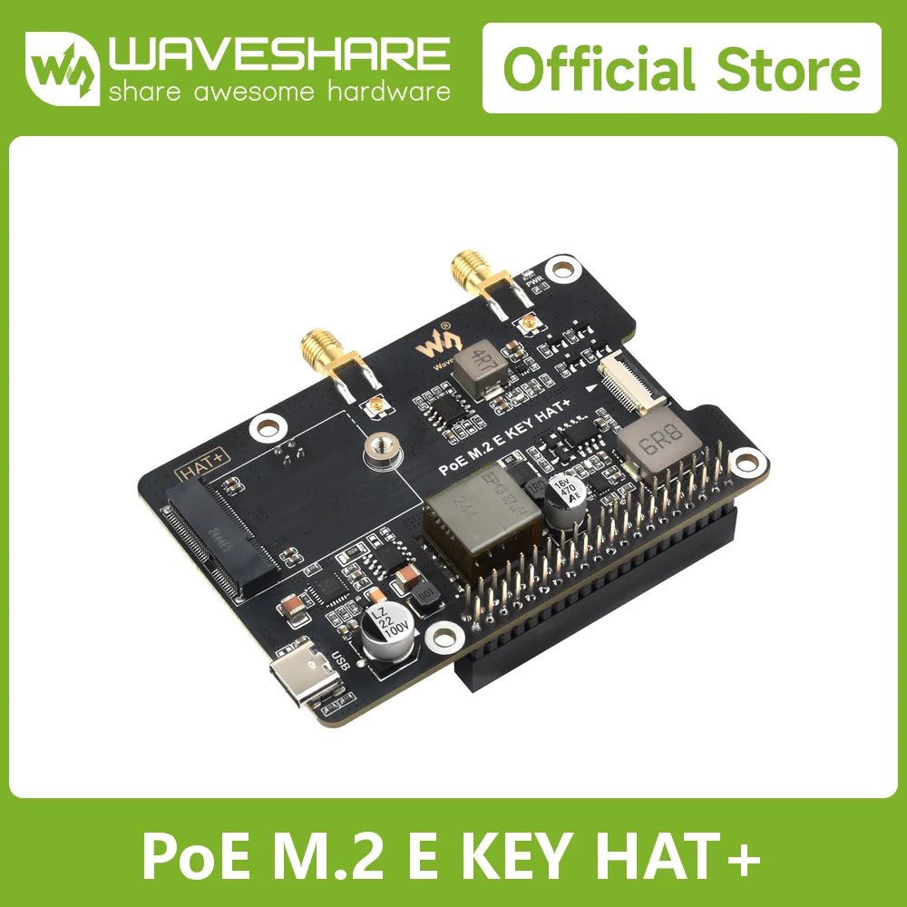 Waveshare PCIe To M.2 E KEY Adapter With PoE Function, Compatible With NGFF (M.2 E Key) Wireless NIC, Raspberry Pi 5 PCIe HAT