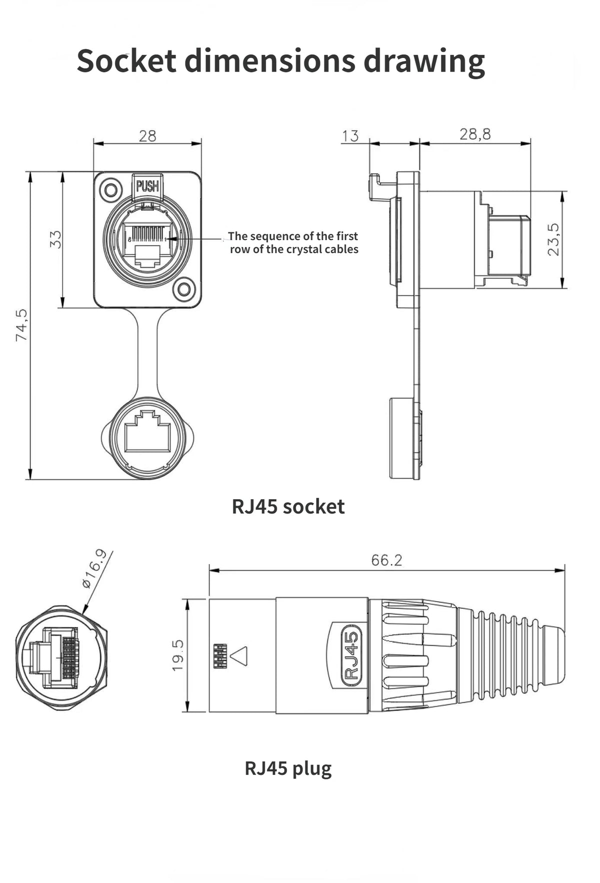 RJ45 Waterproof Connector Plug, D Type Panel Mount Socket IP65 Ethernet Connectors