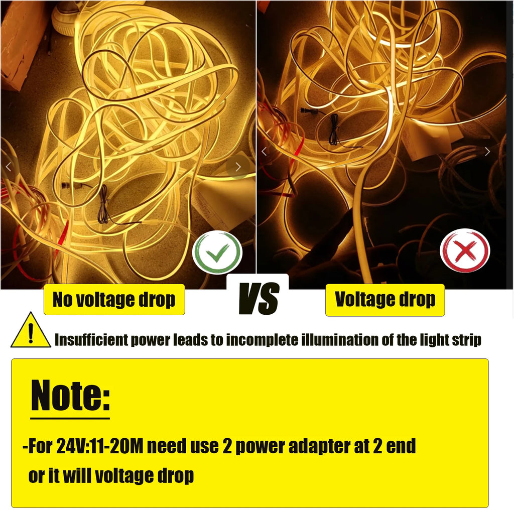 12V 24V 320Leds/M COB Neon Strip Waterproof 3000K 4000K 6000K Home Decor High Brighter Flexible Ribbon Rope LED Light 0.5M-20M