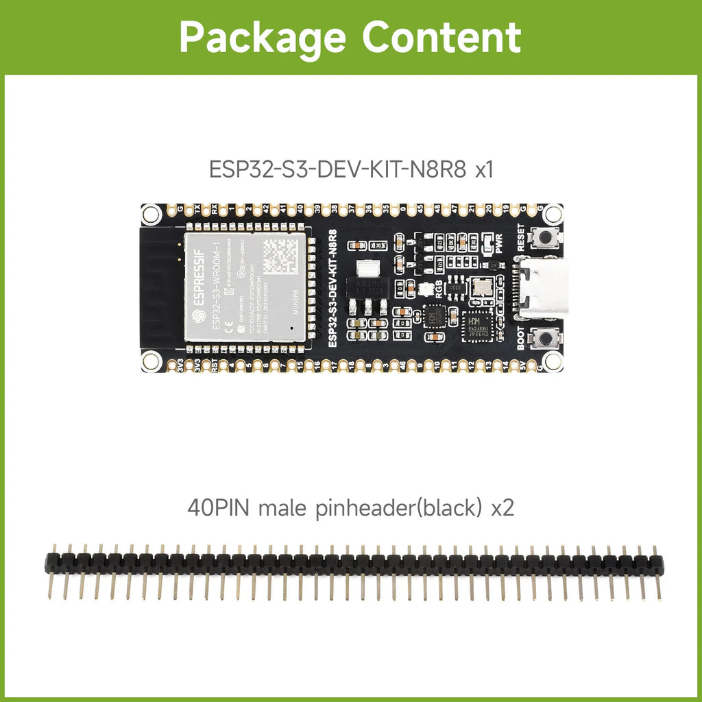 Waveshare ESP32-S3 Microcontroller, 2.4GHz Wi-Fi Development Board, 240MHz Dual Core Processor, ESP32-S3-WROOM-1-N8R8 Module