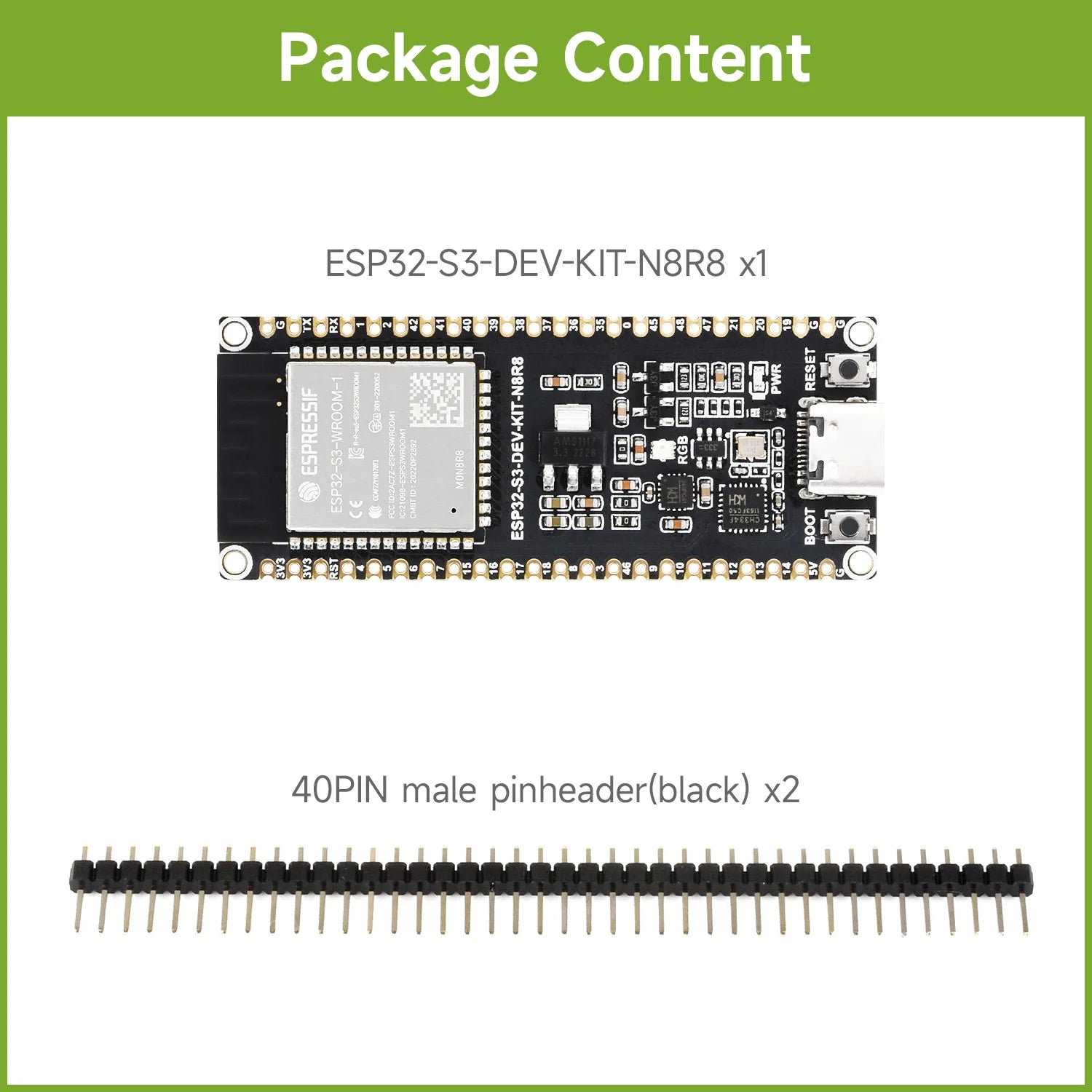 Waveshare ESP32-S3 Microcontroller, 2.4GHz Wi-Fi Development Board, 240MHz Dual Core Processor, ESP32-S3-WROOM-1-N8R8 Module