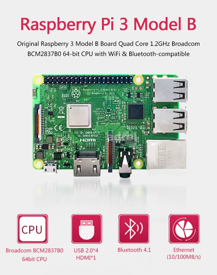 Original Raspberry Pi 3 Model B /3B+ Plus BCM2837 1.2G ,Raspberry Pi 3 B+ with 2.4G & 5G WIFI 4.2 Bluetooth and PoE