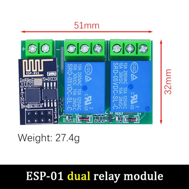 ESP8266 Dual Channel WIFI Relay Module ESP-01 DC5V With Relay Indicator and Reset Button 2 CH relay Boad Low Level Control